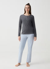 Ovs Pyjamas With Coffee Print And Granddad Neckline